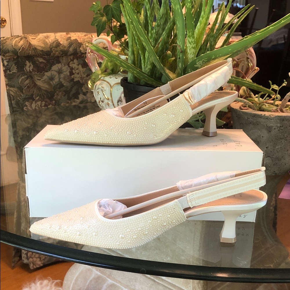 a new day Ivory Pearl-Embellished Slingback Kitten Heel